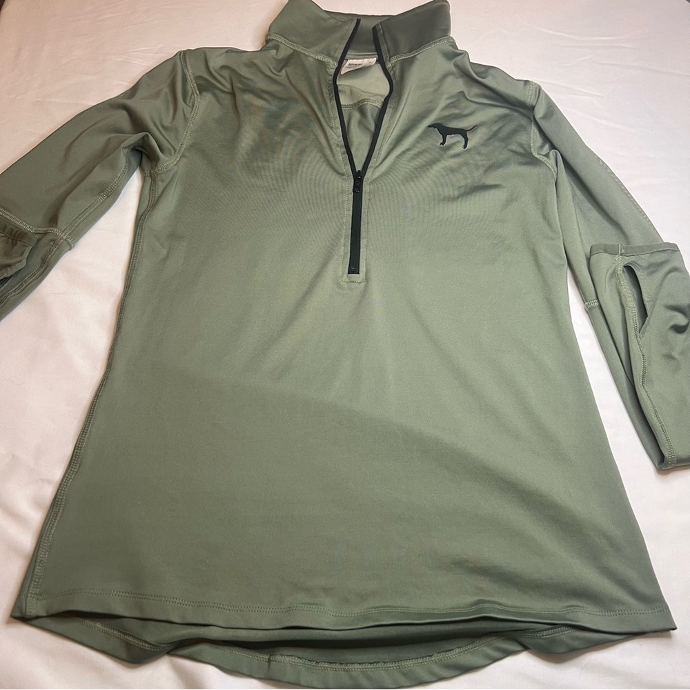 PINK Victoria’s Secret Quarter Zip Pullover Sage Green Performance Top Small
